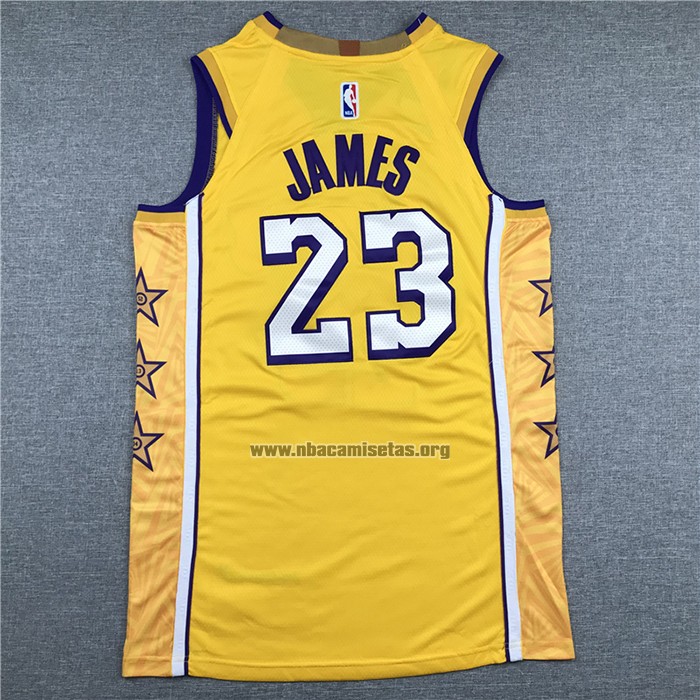 Camiseta Los Angeles Lakers Lebron James NO 23 Ciudad 2019-20 Amarillo